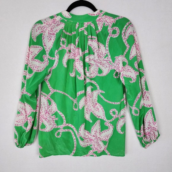 Lilly Pulitzer Rare 100% Silk Twinkle Tunic Top XS Elsa Green Pink Resort Beach - Picture 4 of 10